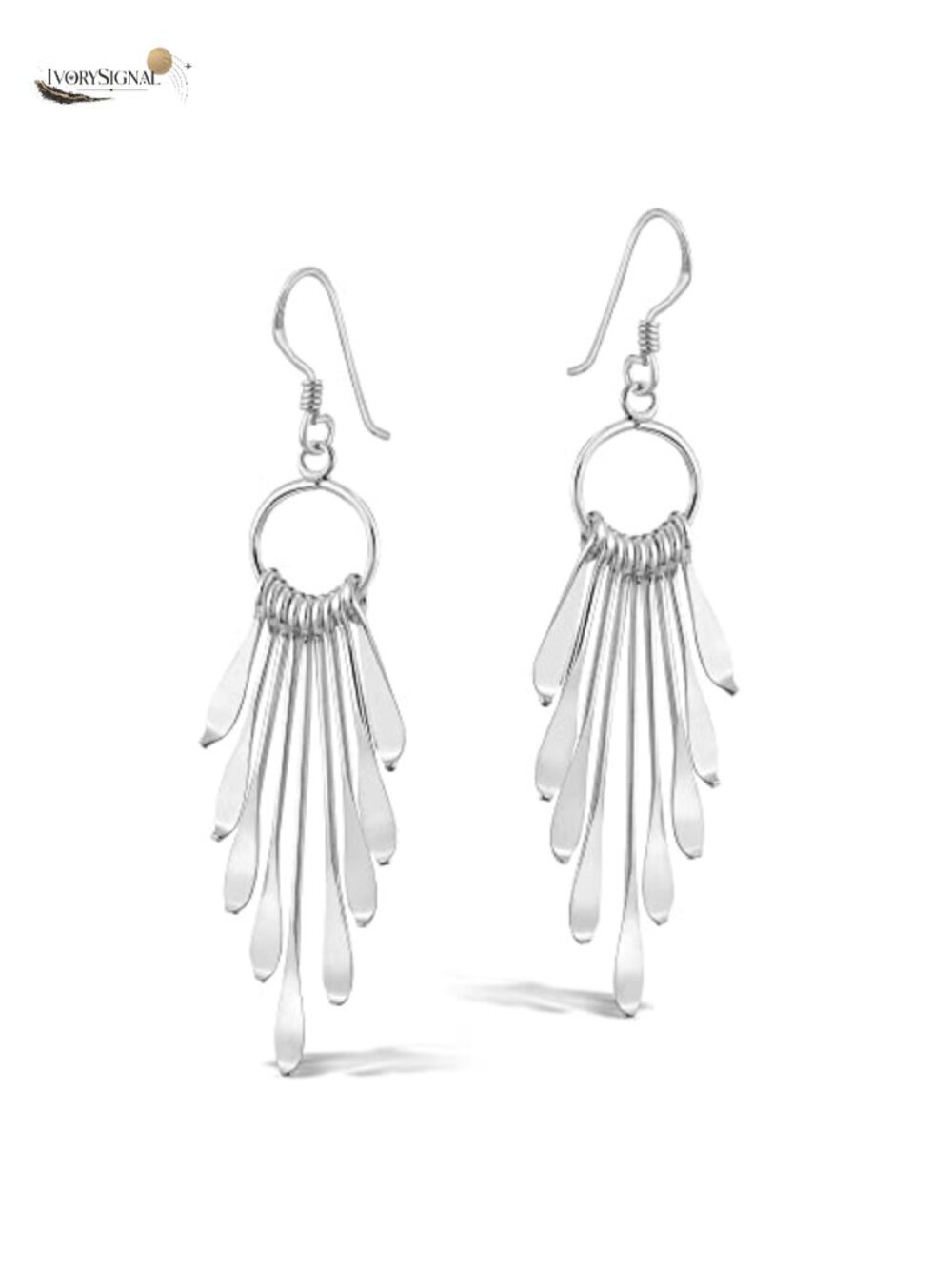 Sterling Silver Shimmering Fan Dangle Boho Earrings Pierced Fish Hook